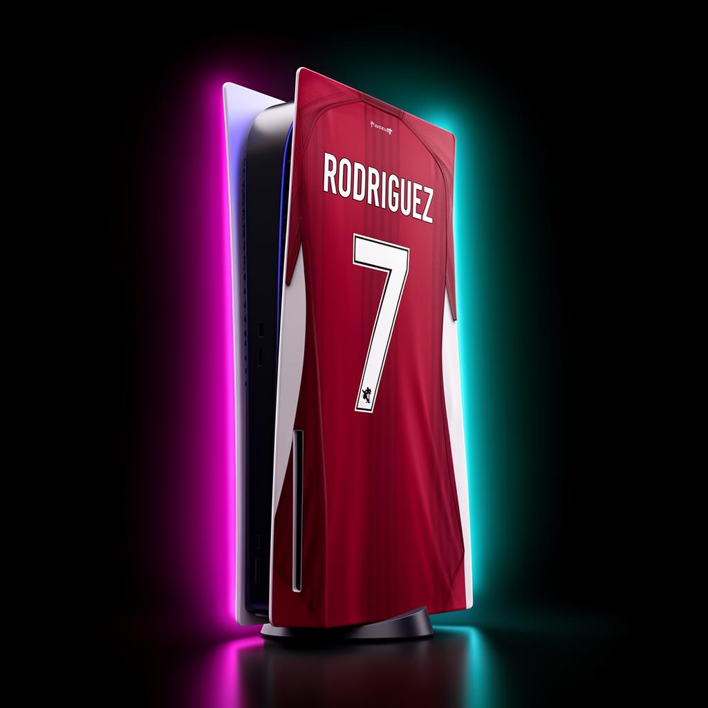 PS5 console skin printed with RODRIGUEZ 7